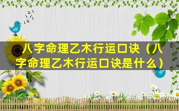 八字命理乙木行运口诀（八字命理乙木行运口诀是什么）